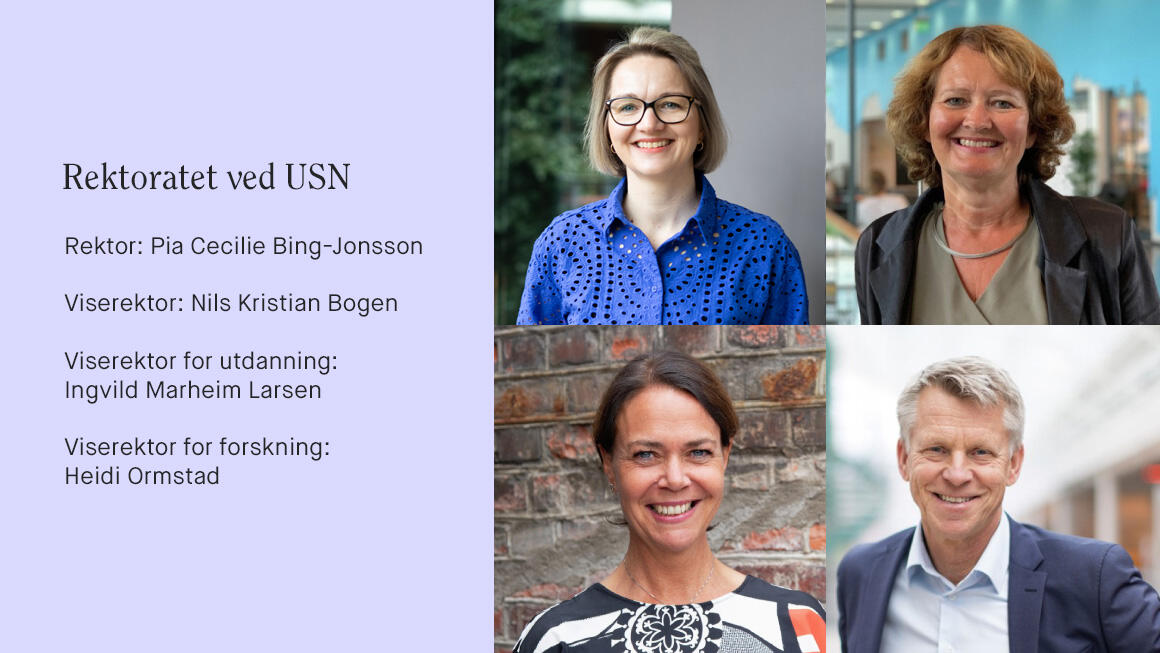 Rektorene ved USN (Pia Cecilie Bing-Jonsson, Nils Kristian Bogen, Ingvild Marheim Larsen, Heidi Ormstad)